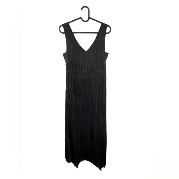 ALL SAINTS black pleated v neck dress black satin size SMALL - Picture 1 of 13